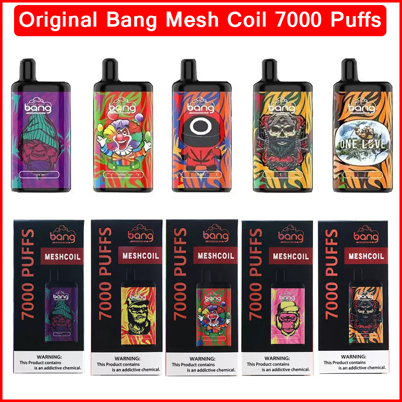 

Original Bang Mesh Coil 7000 Puffs Bars Disposable E cigarettes Vape Pen 15ml Pre-filled Pods Cartridge 850mAh Rechargeable Battery