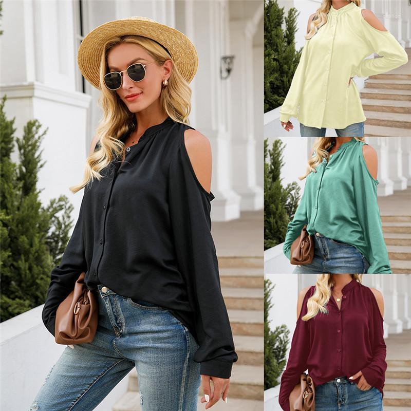 

Women's Blouses & Shirts Fashion Women Solid Color For Streetwear Hollow Out Design Single-Breasted Decor O-Neck Long Sleeve Casual Cardigan, Black