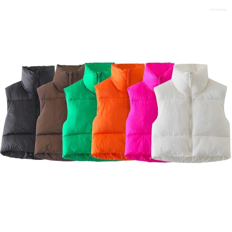 

Women' Vests Black Padded Vest Woman Winter Cropped Sleeveless Jacket Women White Brown Zipper Waistcoat Green Warm Luci22, Orange