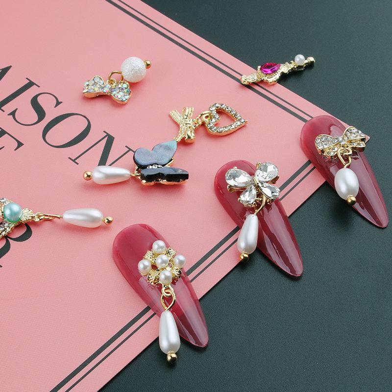 

Nail Art Decorations JEWELRY 10PCS Metal 3d Charms Decoration Different Color Stone Dangle Flower Shapes HNail