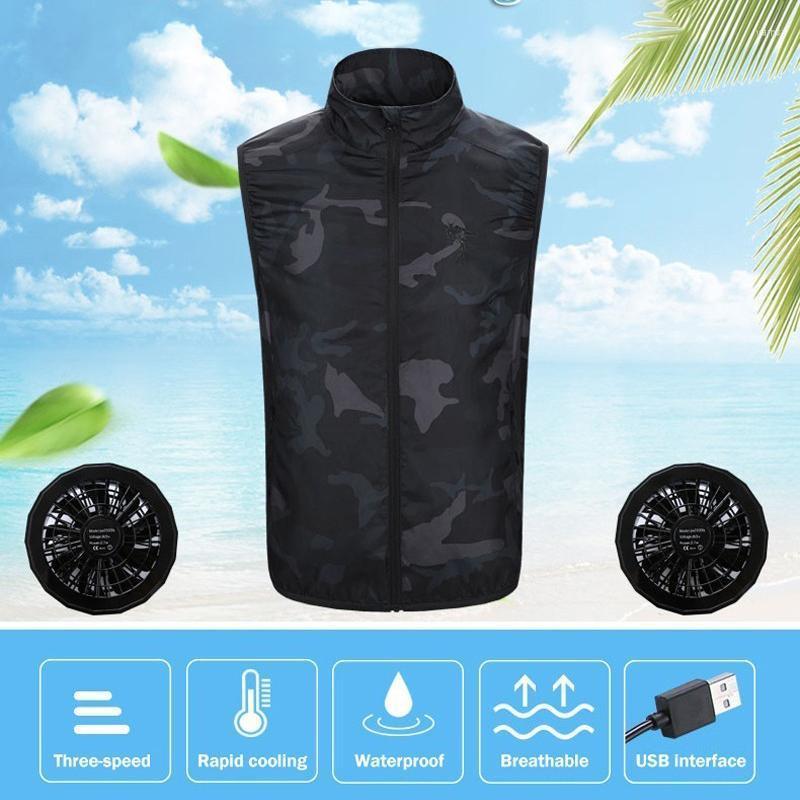 

Summer Cooling Fan Vest USB Smart Charging Clothing Men Women Outdoors Air Conditioning Sunscreen Skin Jacket Men' Vests, Camouflage