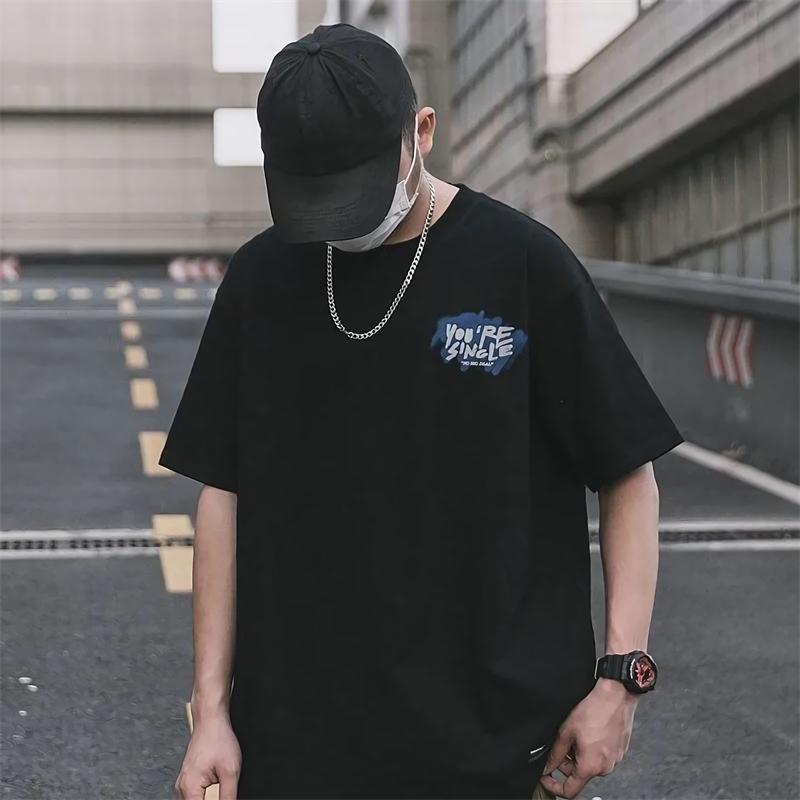 

Men' T-Shirts Oversized Mens T-shirt Korean Harajuku Graffiti Letter Hip Hop Loose All-Match Casual Simple Chic Unisex Tops Female Streetwe, Black