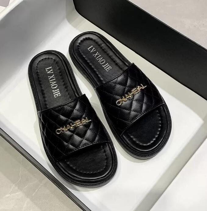 

Luxurys Designers Shoes Latest Fashion Ladies Outdoor Pu Casual Slippers Women Outdoor Luxury Brand Vacation Beach Sandals Casua, Black