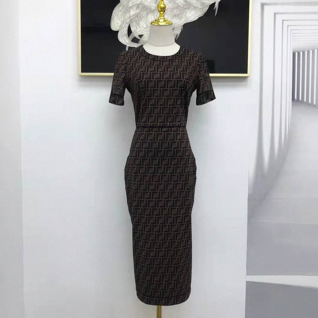 

Dresses Classic vintage Knit Dress Fashion Letter women Pattern knittedshort Sleeve High Quality Womens Clothing crew neck autumn knits F A5tT#