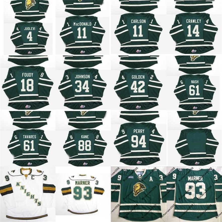

A3740 11 John Carlson 18 Liam Foudy 61 John Tavares 63 Cliff Pu 88 Patrick Kane OHL London Knights Customized Hockey Jersey, Green 14 crawley