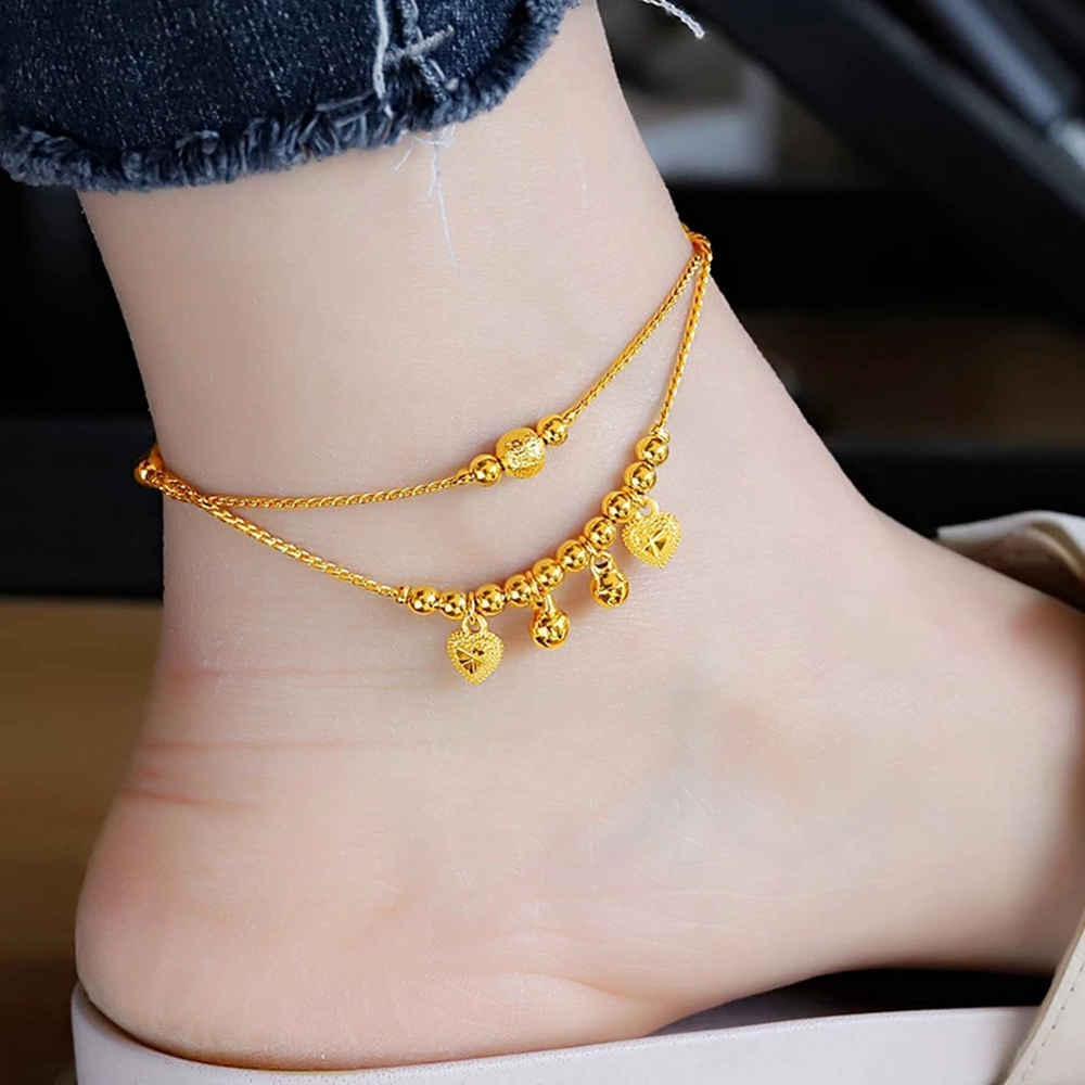 Female Heart Bells Summer Anklets For Women Gold Color Ankle Bracelets Girls Barefoot on Leg Chain Jewelry Gift Present-image-764232712