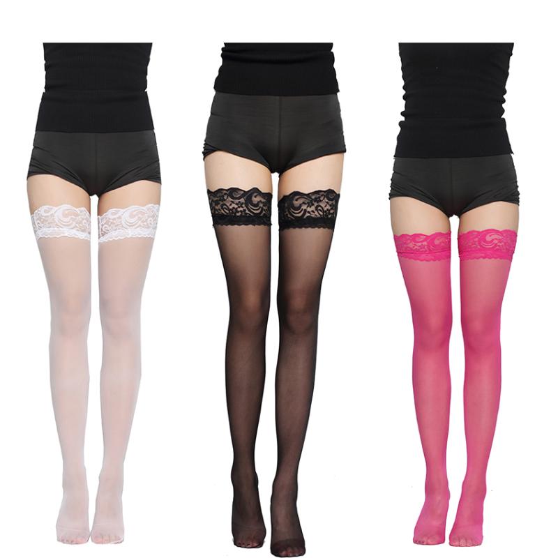 

Men's Socks Sexy Stockings Women High Nylon Lace Top Strap Anti-skid Erotic Female Lingerie, Black