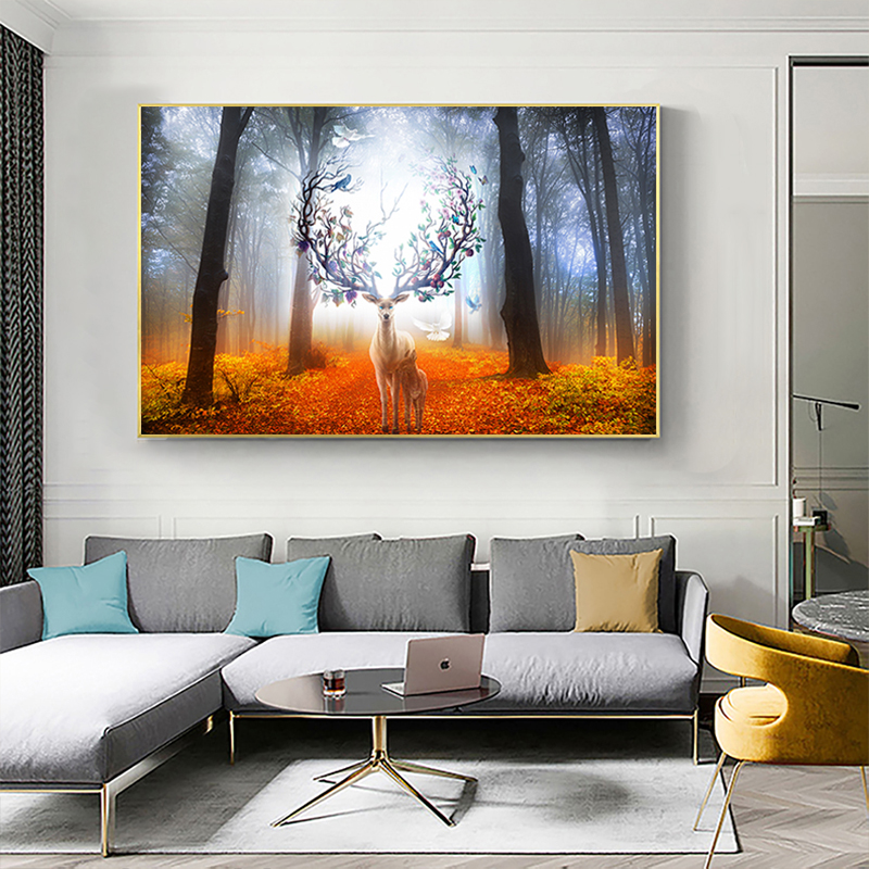 

Forest Deer Animal Canvas Painting Living Room Prints And Posters Elk Wall Art Decorative Pictures Nordic Home Decor Cuadros
