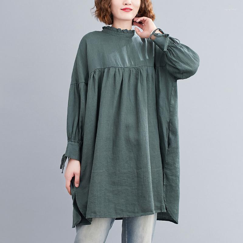 

Women's Blouses & Shirts Blouse Women Solid Color Long Sleeve Loose Plus-size Shirt 2022 Autumn Back Hollow Lace-up Female Clothes Casual To, Green
