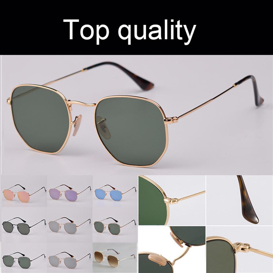 Top Quality 3548N Sunglasses Men Women Sunglasses Hexagonal Flat Glass Lenses Man Woman Sun Glasses Eyewear Mirror Shades Oculos D1530