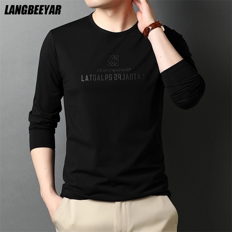 

Top Quality Fashion Brand 95% Cotton 5% Spandex Mens Casual Long Sleeve t Shirt Plain Round Neck Tops Men Clothes 220401, Dark blue