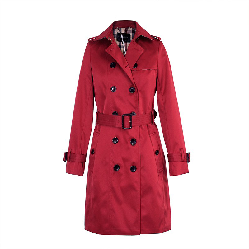 

Autumn Women Jackets Fashion England middleLong Coat Windbreaker classical letter print double-breasted Longs Belt jacket Female wind coats SIZE S-XXL, Red