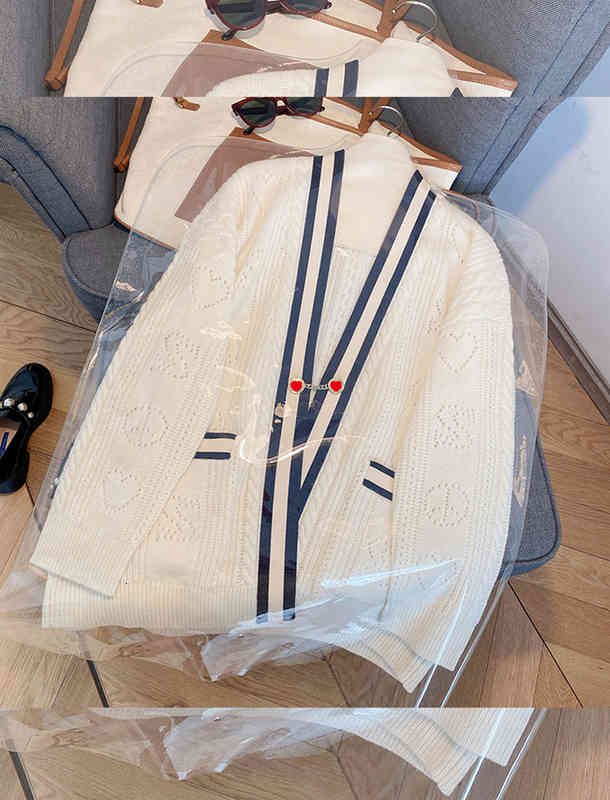 

Women's Sweaters Wool Knitted Jumper Clashing Black and White Stripes V-neck Loose Heart Cut-out Cardigan Spring Autumn Women Brand G9SL, 2# shoe box