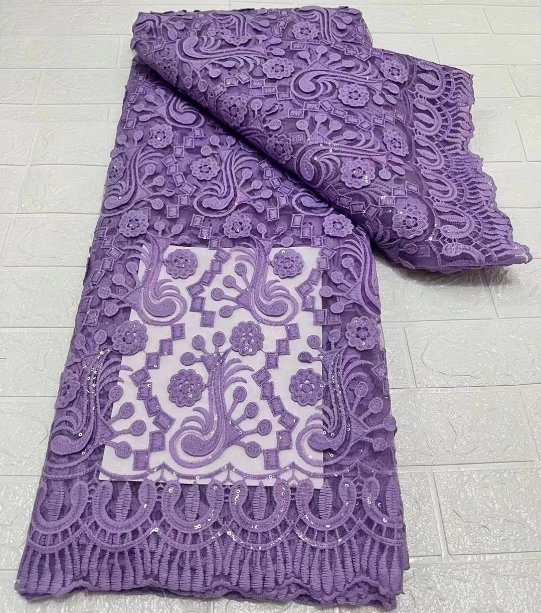 

2022 High Quality African fabric Sequins 5 Yards French Milk Lace Fashion Nigerian Wedding Fabric Y2281