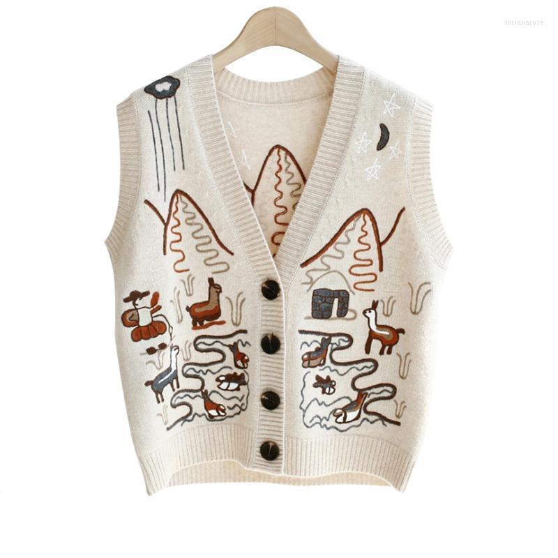 

Women's Vests High Quality Sweater Vest Women Autumn Winter Single-breasted Waistcoat Knitted For Sleeveless Jacket Gilet Femme Luci22, Beige