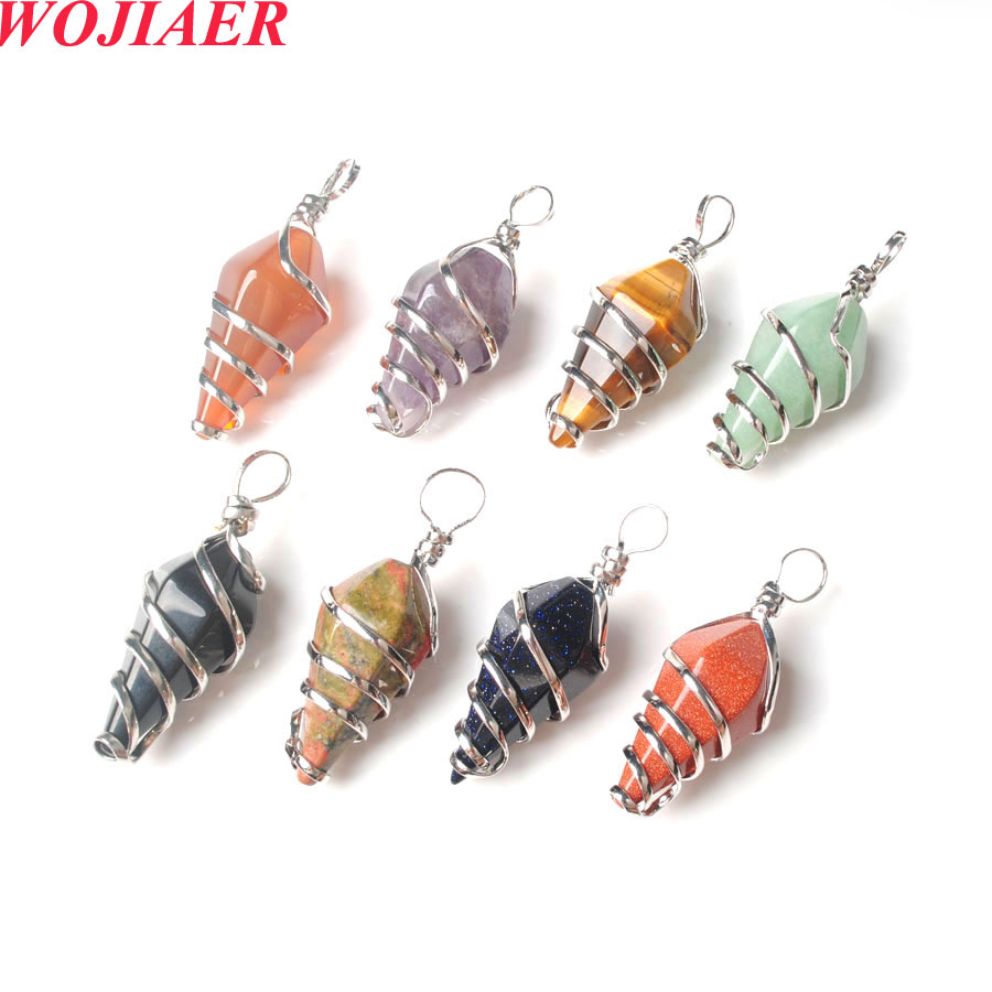 10Pc Fashion Spiral Cone Crystal Pendant Natural Stone Wire Wrap Gems Bead Unakite Jasper Tiger Eye Jewelry Accessories BO987-image-794368929