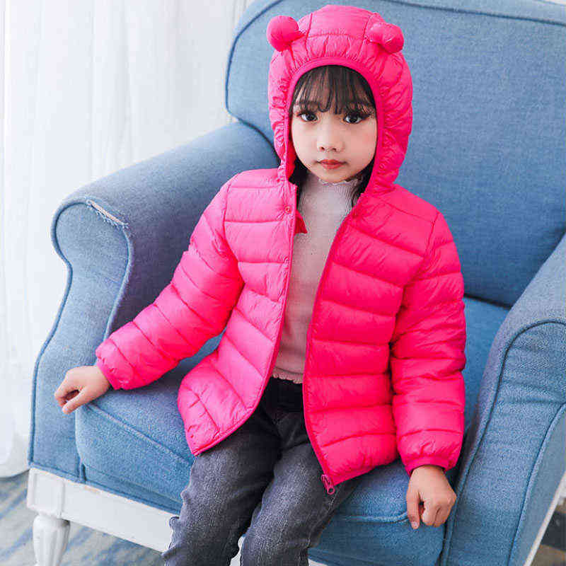 

1-5years Old Boy Girl Winter Down Jacket Solid Color Thick Warm Hooded Fashion Cartoon Design High-Quality Child Clothing J220718, Photo color