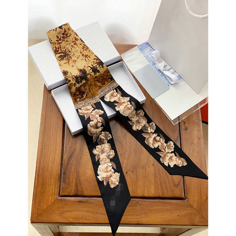 2022 Scarves Spring and summer fresh temperament thin narrow long sharp angle small female silk mulberry silk D ribbon decorative Scarf Hair