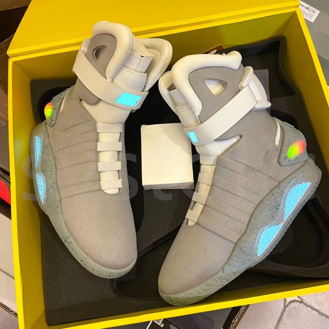 

Automatic Laces Air Mag Sneakers Marty Mcfly's Led Outdoor Shoes Man Back To The Future Glow In The Dark Gray Boots Mcflys Mags With Box US7-12