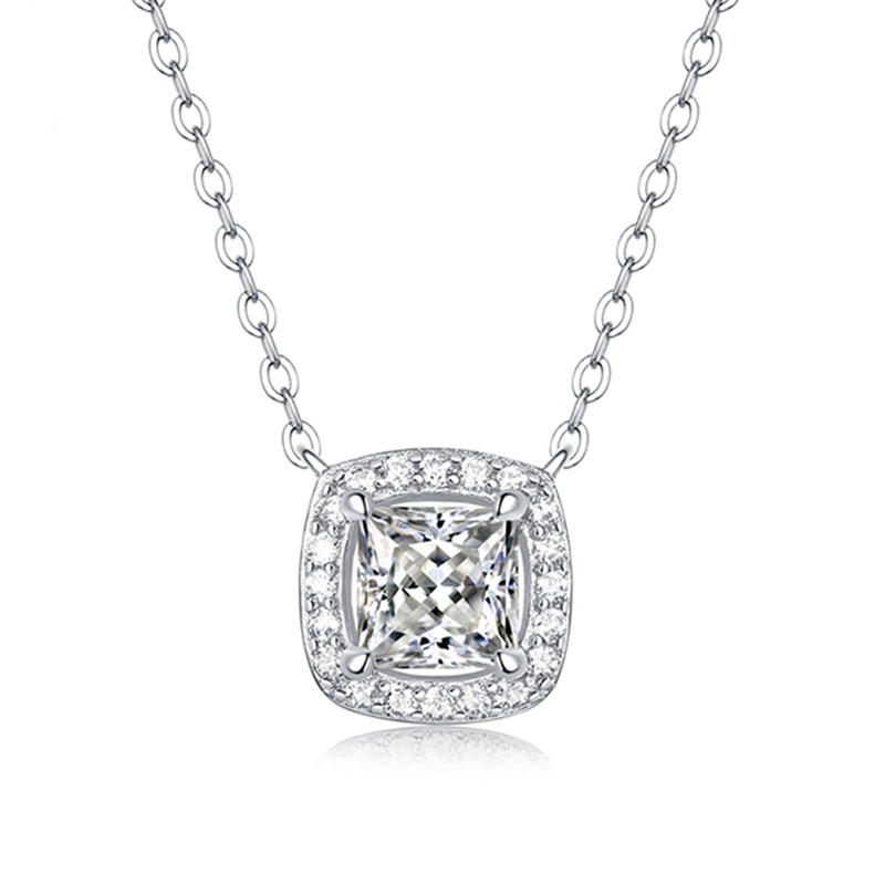 1.0ct VVS1 D Color Moissanite Necklace 925 Soild Sterling Sliver Chain with Certificate Fine Jewelry for Woman-image-778703455
