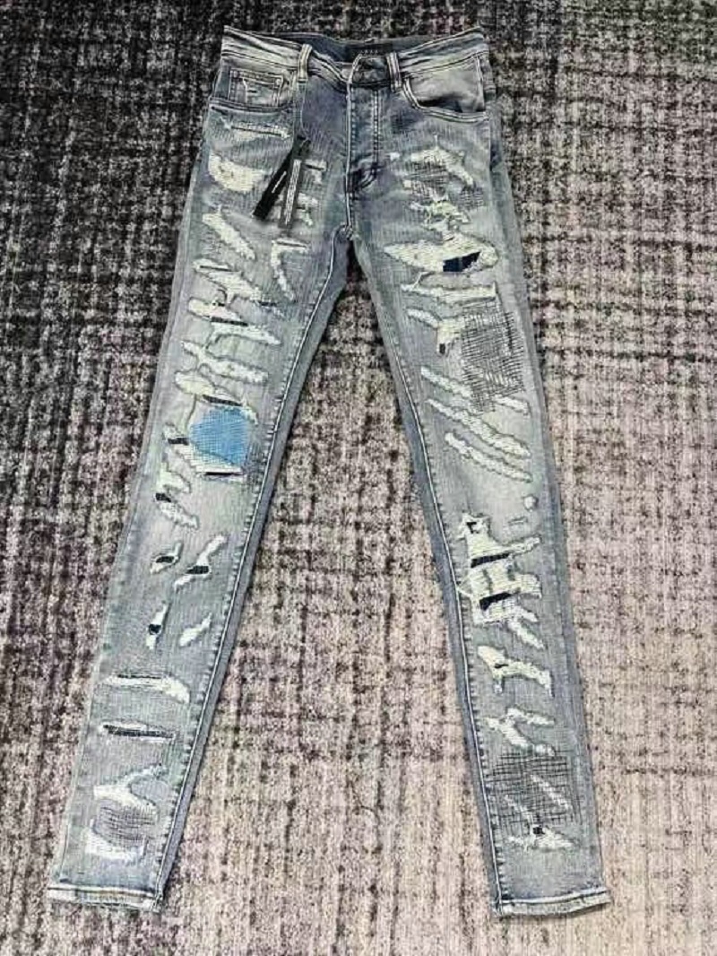 

HM545 High quality Mens jeans Distressed Motorcycle biker jean Rock Skinny Slim Ripped hole stripe Fashionable snake embroidery Denim pants, Blue