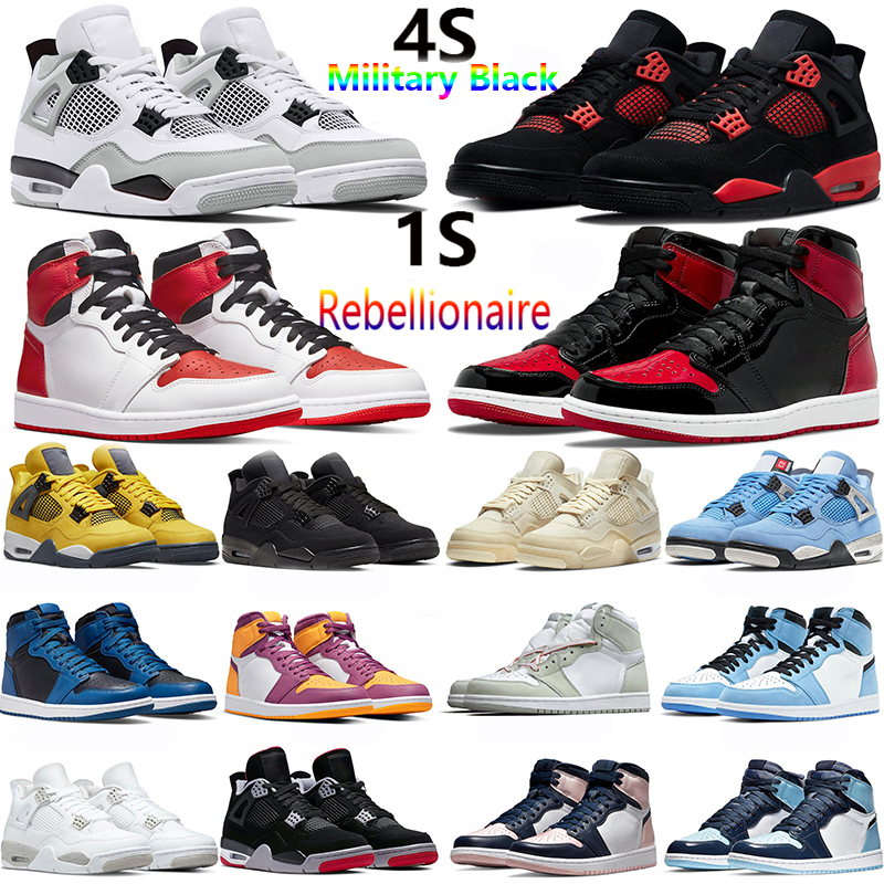 

Jumpman 4 4s Basketball Shoes Men Women Military Black Red Thunder Black Cat Canvas Tour yellow 1 1s Heritage Bred Patent Rebellionaire Sports Sneakers, 28
