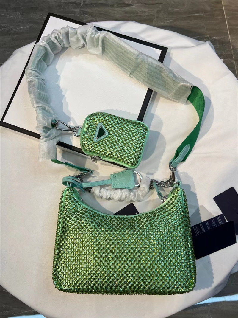 

Classic version womens bag high quality design crossbody bags with wide strap wallet Shiny Rhinestone purse nice for gift with box cool, Black