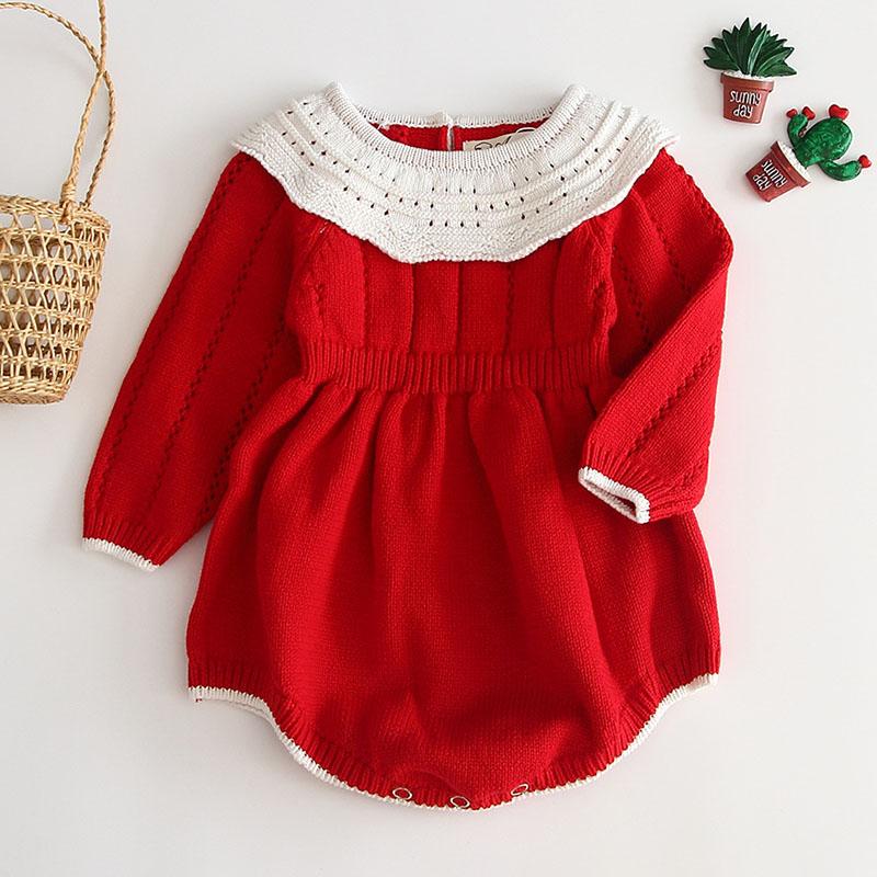 

Jumpsuits 0-3Yrs Spring Autumn Doll Collar Baby Girls Long Sleeve Pure Color Rompers Jumpsuit Clothes Kids Girl Knit RompersJumpsuits, 213h02 brown