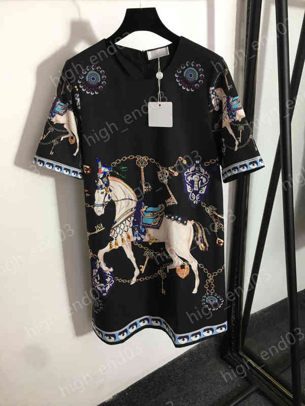 

Designer Womens Dresses Temperament High-end Ladies Dress Fashion Brand Her Horse Print High Quality Dress Luxury Women Clothing Apparel