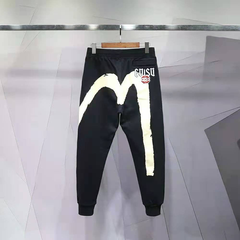 

Spring Summer Sweatpant Retro Men' and Women' Oblique Brush Big M Printed Cotton Sports Casual Pants, Black