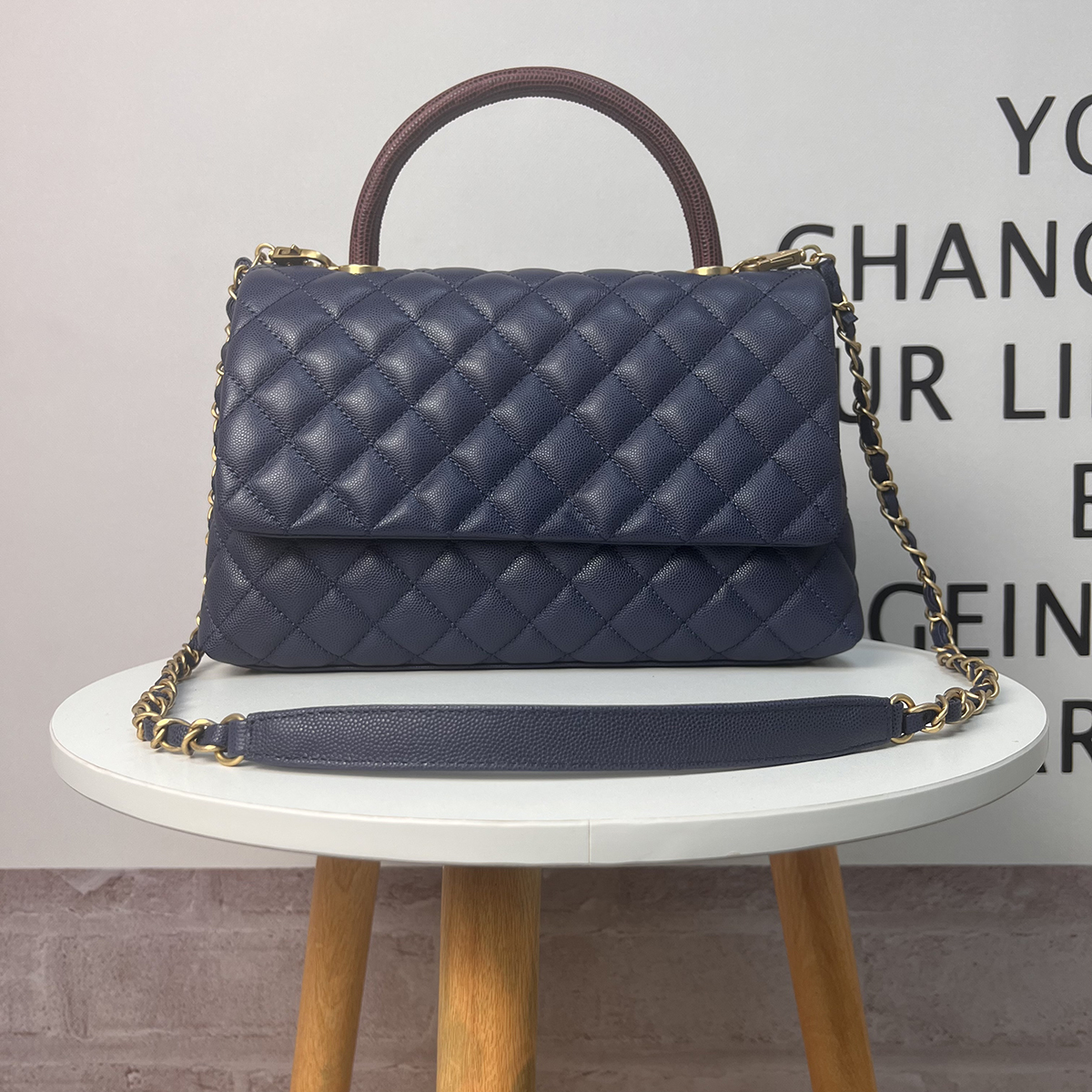 

10A Mirror quality Classic Caviar Leather Flap Bags Coco Handbag 28CM Women Shoulder Handbags Chain Cross Body Bags with box C002, Bright gold buttons white