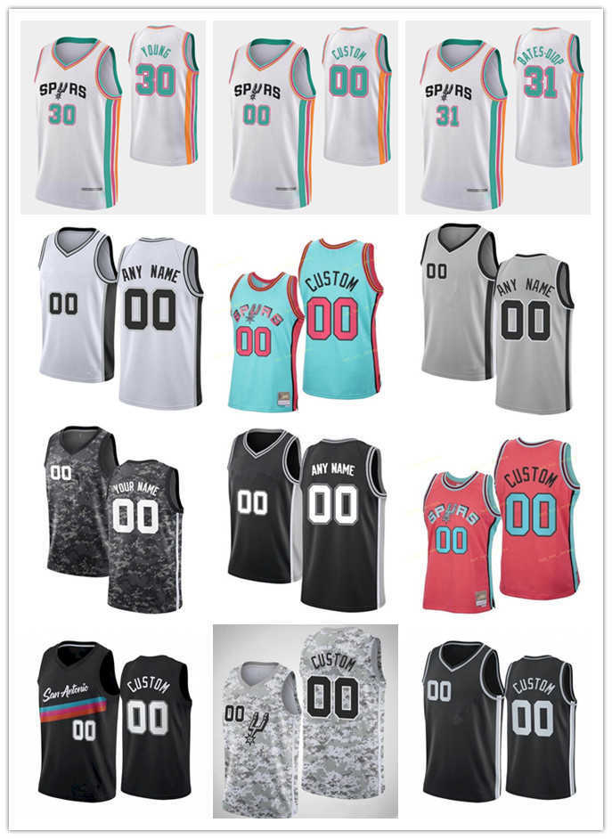 

75th Custom Men Youth San Antonio''Spurs''1 Lonnie Walker IV 15 Joe Wieskamp 30 Thaddeus Young 31 Keita Bates-Diop Basketball Jerseys, Color