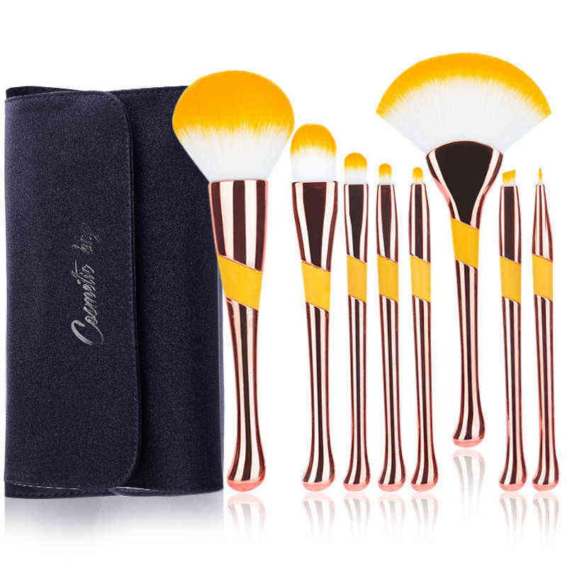 

NXY Makeup Brushes 8pcs Sets with Bag Beauty Tools Rose Gold Eyebrow Loose Powder Fan Foundation Blushes Maquiagem 0406