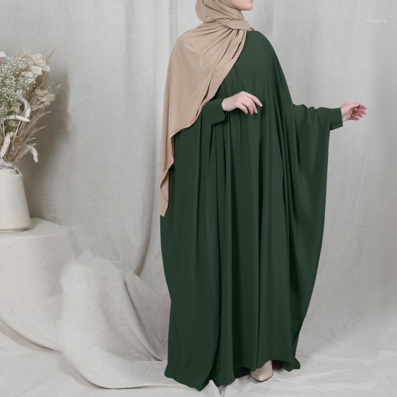 Muslim Derss Fashion Solid Color Bat Sleeve Robe Middle East Saudi Arabia Dubai Abaya Turkey Long Dress Donsignet Ethnic Clothing