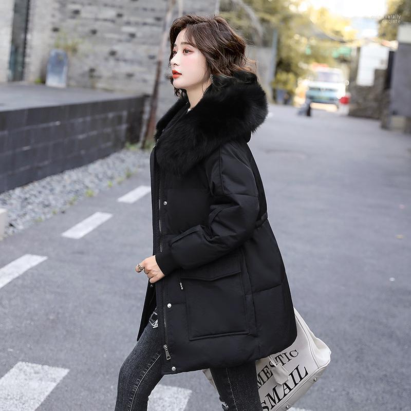 

Women' Down & Parkas 90% Lady White Duck Jacket 2022 Big Fur Hooded Winter Coat Women Puffer Female Long Windproof Parka Guin22, Black