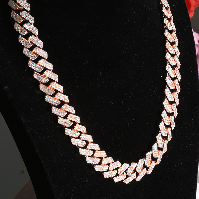

Hip Hop Necklace 18mm Miami Cuban Chain Necklace 925 Silver Plated 18K Rose Gold D Color Diamond Moissanite Men Women Rapper Jewelry Can Be Customized