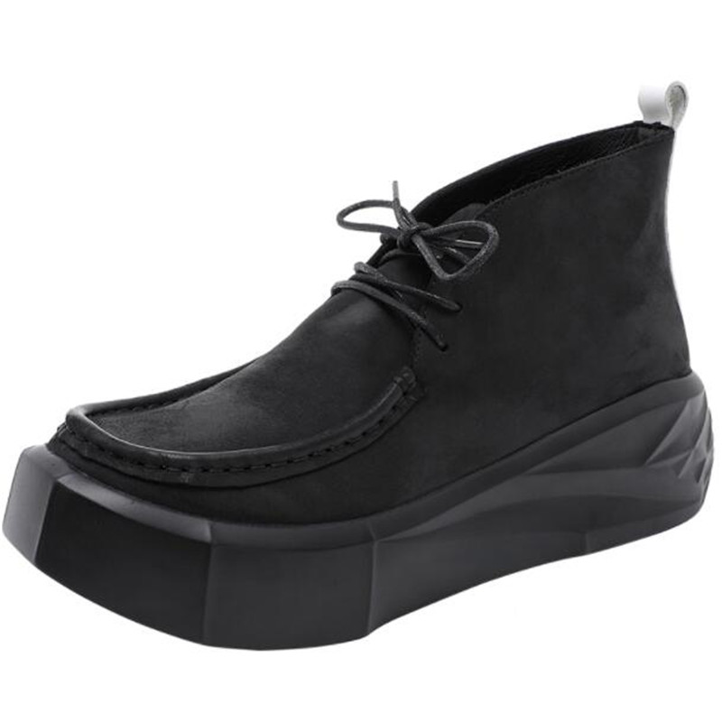 

Fashion Men Ankle Boots High Top Mens Platform Boot Genuine Leather Man Chunky Boot, Black
