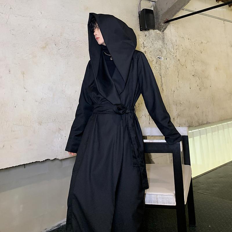 

Men' Trench Coats Good Quality Autumn Winter Men Punk Long Coat With Belt Hip Hop Hooded Cloak Man Gothic Vintage Cardigan ManteauMen' Vio, Black