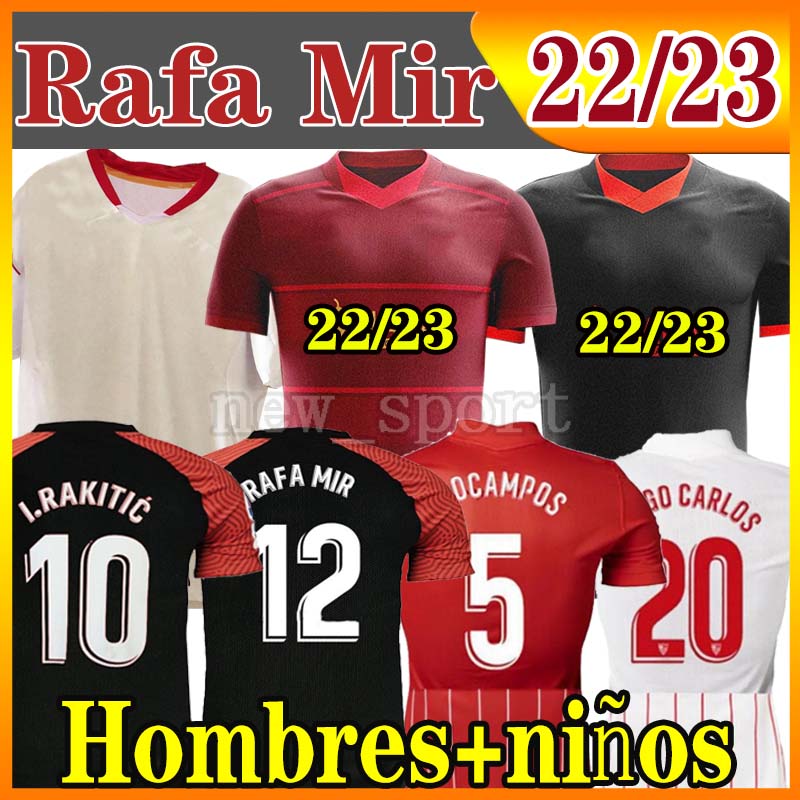 

22 23 Rafa Mir LAMELA Home Soccer Jerseys I.RAKITIC PAPU GOMEZ J.NAVAS DE JONG SUSO Football shirt New sponsor Home White Away Red Third Black Men Kit uniforms fast ship, 21 22 away patch