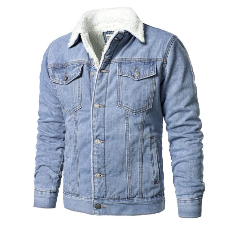 

Men's Jackets Men Light Blue Denim Slim Casual Coats Male High Quality Cotton Thicker Winter Jean Warm XS-6XLMen's, Black