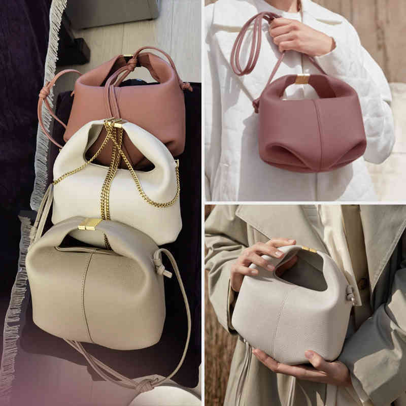 

France polene bag genuine soft leather handbag female cloud small fashion clutch dumpling shoulder bag, 23x21x10cm-5