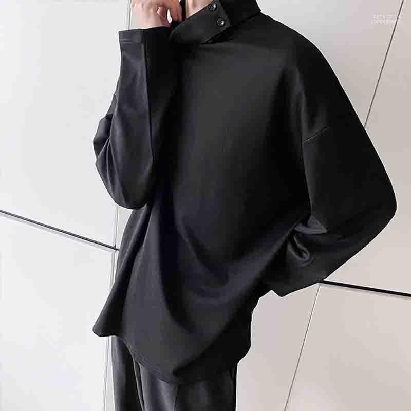 

Autumn Japanese Style Individual Standing Collar Sweater Men' Long Sleeve Button Down Simple And Versatile Loose Pile Neck Casu Sweaters Pe, Black