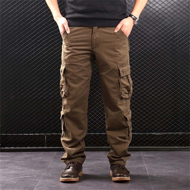 

FALIZA Men's Cargo Pants Multi Pockets Military Style Tactical Pants Cotton Men's Outwear Straight Casual Trousers for Men CK102 201128, 8black