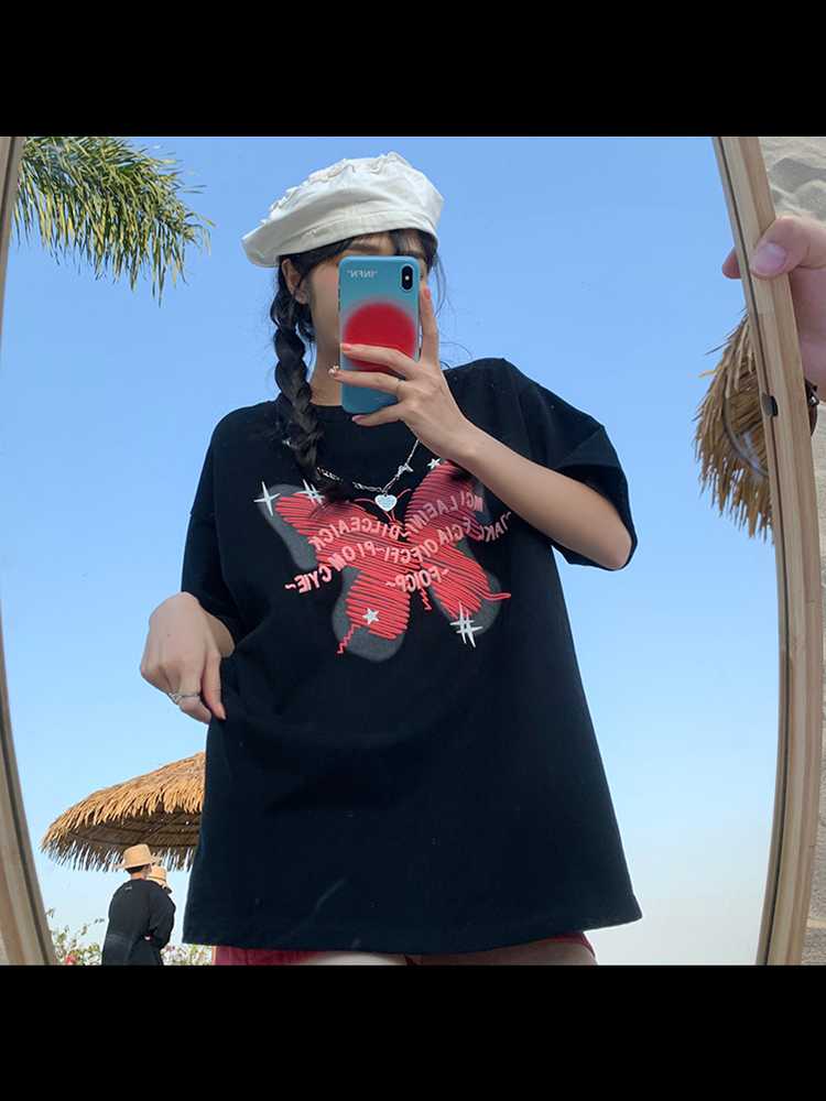 

Women' T-Shirt Summer Kawaii Vintage Women' Loose Oversized Butterfly Print Simple Casual Short Sleeve Tops Fashion Women StreetwearWo