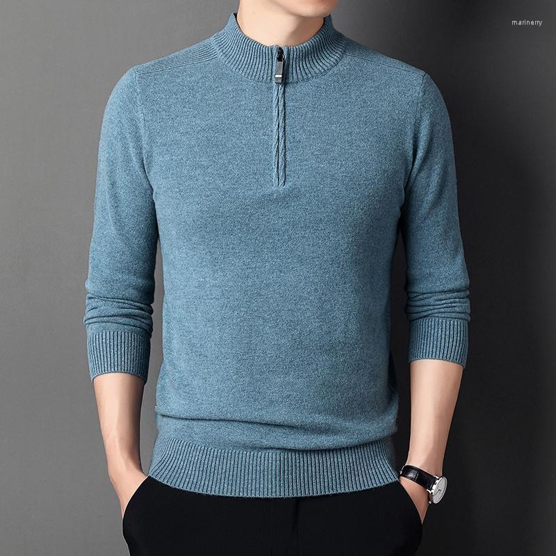 

Men's Sweaters Sweater Men's 100 Pure Thickened Half High Collar Solid Color Zipper Casual Knit Bottoming Shirt In WinterMen's Mari22, Fuchsia