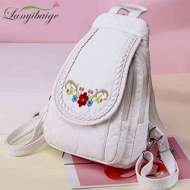 

Fashion Embroidery Solid Color Soft for Women Luxury Designer Brand Simple Travel Backpack Girl Schoolbag 2022, Style 32