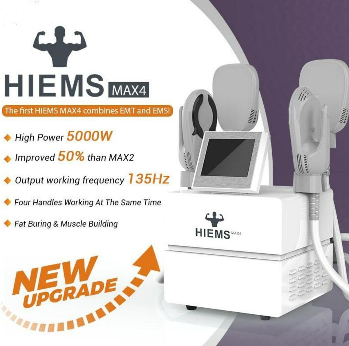 Puissant 5000 watts EMS Minceur Machine 50HZ Belo Abdomen Cuisses Élimination des graisses Stimulateur corporel brûlant avec 4 poignées et graiss