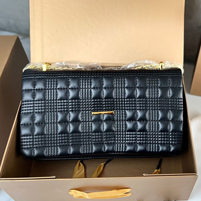 

Chain Shoulder Bags Women Handbags Lady Crossbody Purse Gold Metal Buckle Thread Lamb Genuine Leather Fashion Plain Flap Messenger Bag Quality