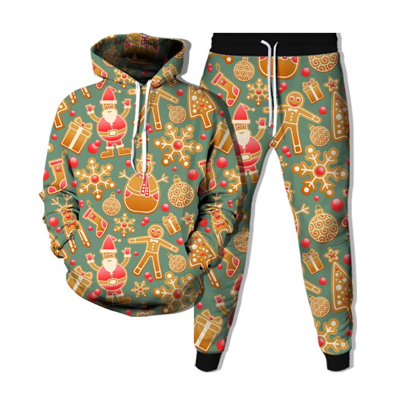 

Men' Tracksuits 2022 Christmas 3d Printed Sweater Hoodie Set Loose Large Size + Casual Pants 2-piece Men, Photo color2