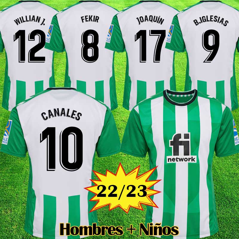 

22 23 Real Betis Soccer Jerseys Joaquin B.Iglesias Camiseta de Futbol Juanmi Canales Fekir 2021 2022 Camisetas especial Men Kit Kids Equipment 111 999, Home